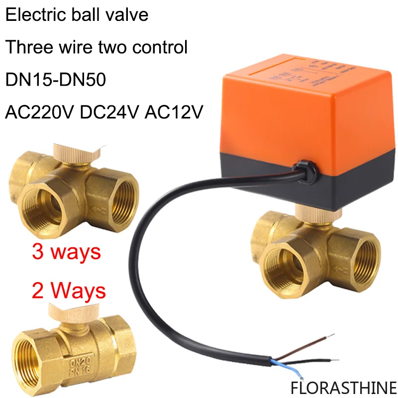 DN15/20/25/32/40/50 DC 12V 24V AC220V Brass Electric Ball Valve Wire Three Two Control 2-way 3-way Solenoid Valve with Actuator
