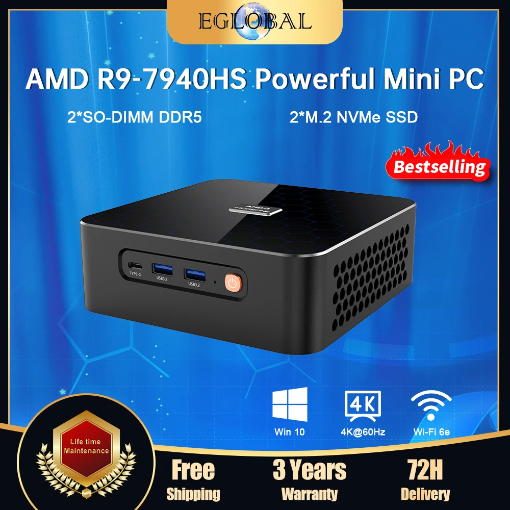 AMD R7 8845HS R9 7840HS 8945HS Mini PC Windows10/11 Wifi6E DDR5 4800Mhz 5600Mhz M.2 Nvme Pcie 4,0 SSD ordenador de juegos de escritorio