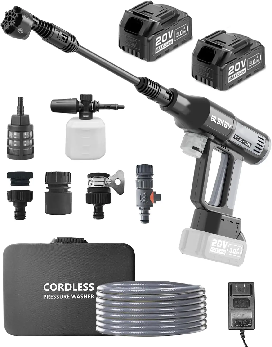 

Portable Cordless Pressure Washer 1200PSI, Battery Operated with 6-in-1 Nozzle & Foam Cannon, LCD Touch Screen, 2-Pack Batteries