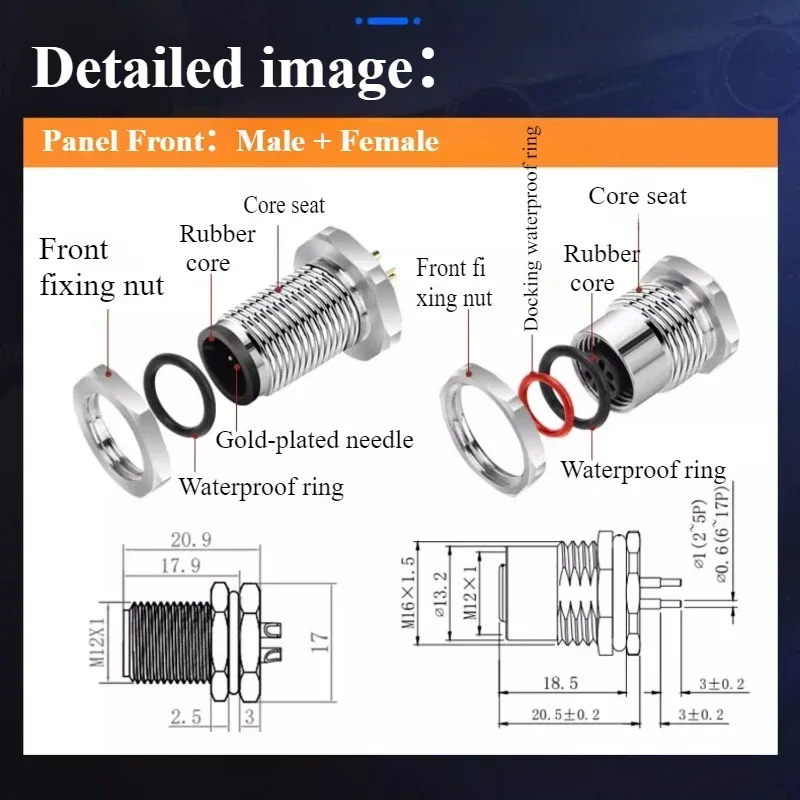 مقاوم للماء M12 4 5 8 12 دبوس مقبس الطيران مع سلك 20 سنتيمتر IP68 ذكر موصل سالب كابل مفتوح 12 مللي متر/16 مللي متر لوحة جبل مآخذ