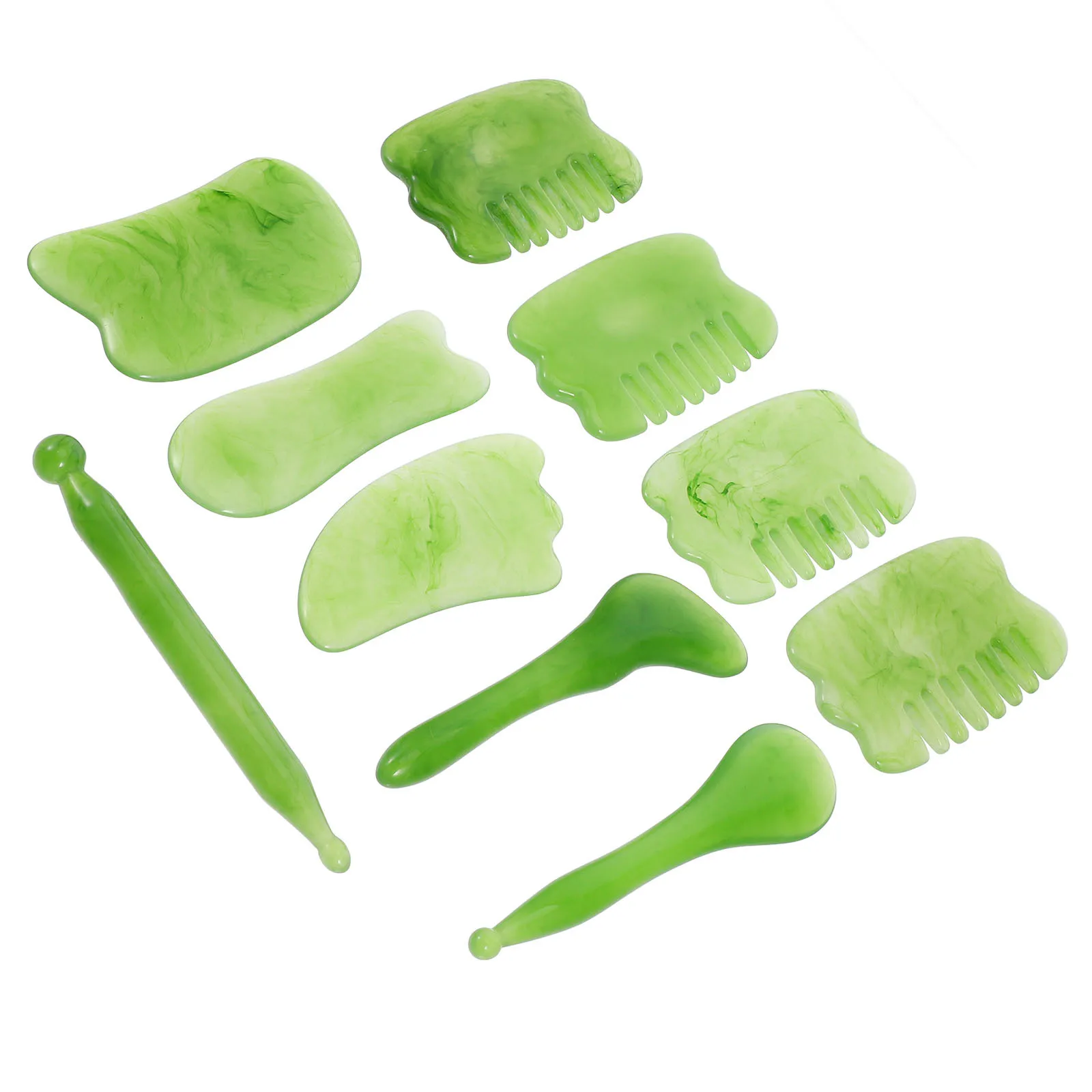 

10pcs 1 Set Gua Sha Massage Tools Resin Scraping Boards Facial Beauty Combs Skin-Friendly Scrapers For Neck Shoulder Legs Body