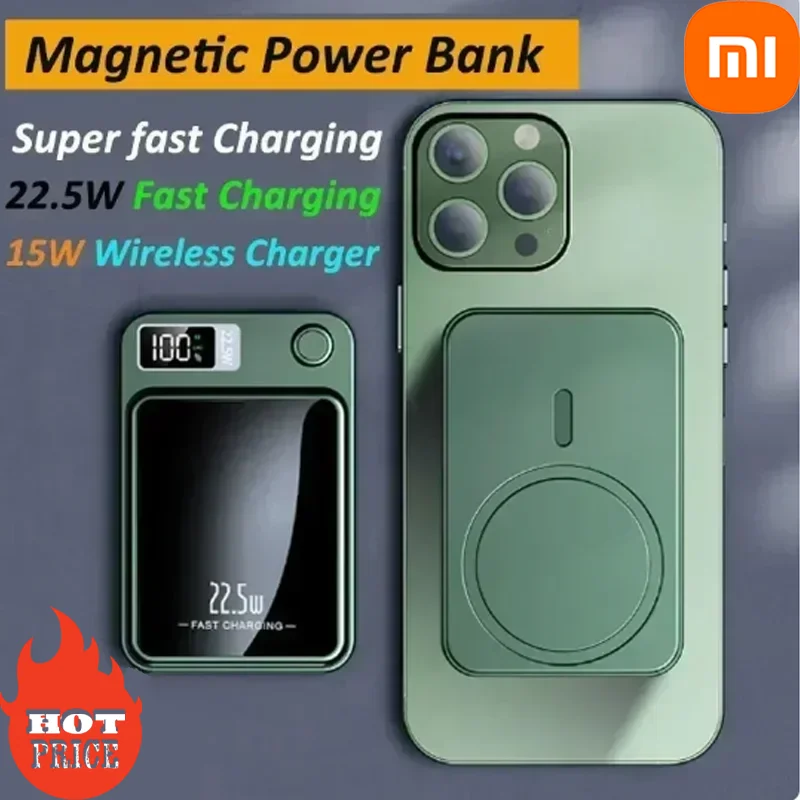 Xiaomi 100000mAh Wireless Fast Charger For Magsafe Magnetic Power Bank Portable External Auxiliary Battery Pack for iPhone16 15