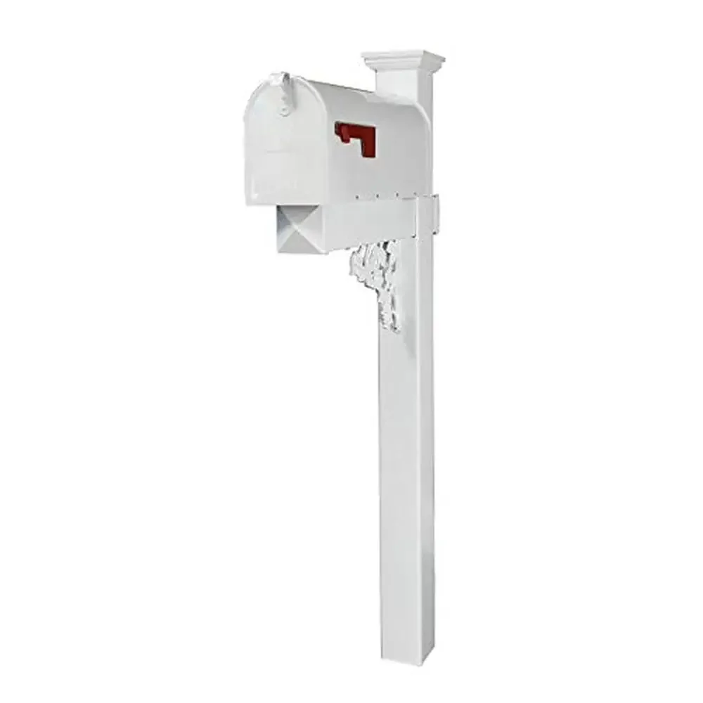 

Decorative White Mailbox Post with Galvanized Steel Mailbox System