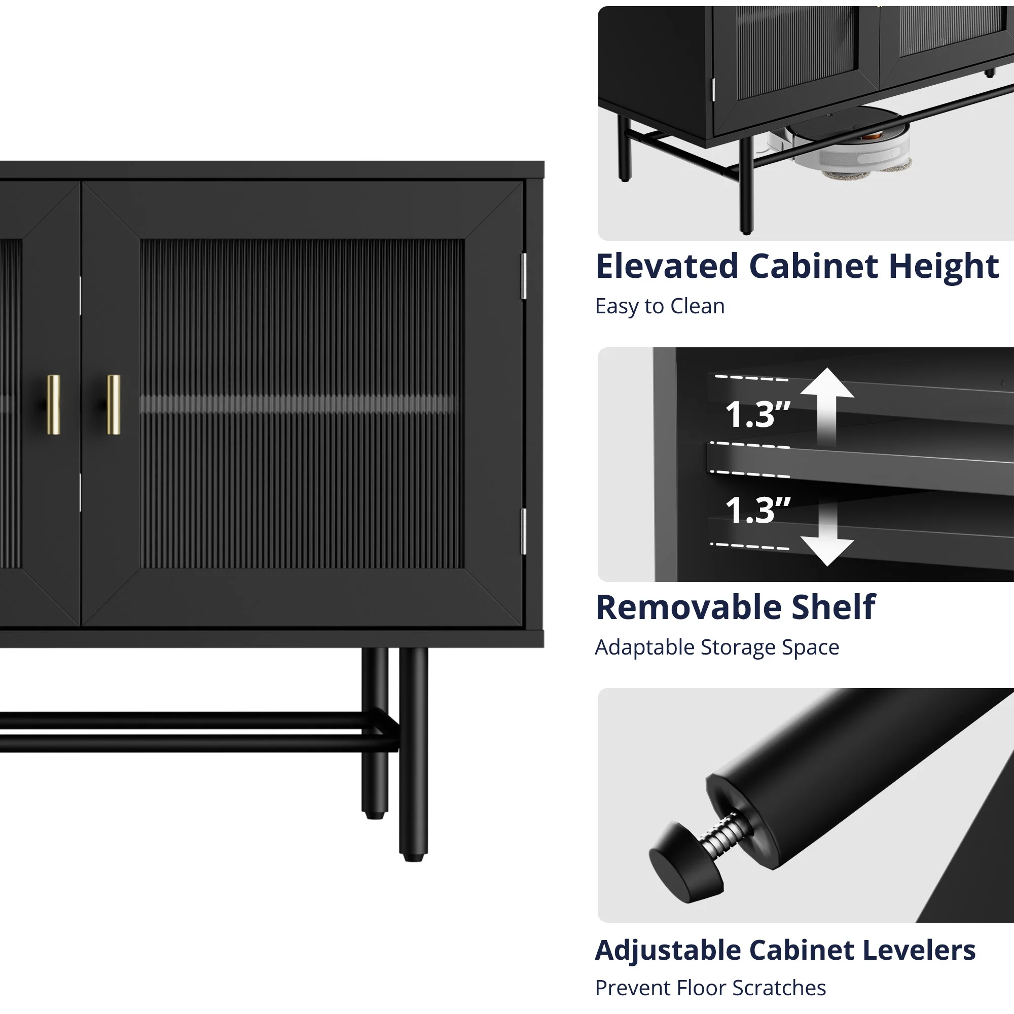 Centre de divertissement TV moderne avec portes en acrylique, meuble TV en métal et bois avec rangement, meuble TV pour téléviseurs jusqu'à 55"