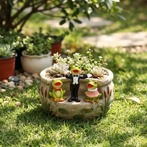 Resin Frog Choir Flower Pot Outdoor Courtyard Lawn Decoration Potted Plant