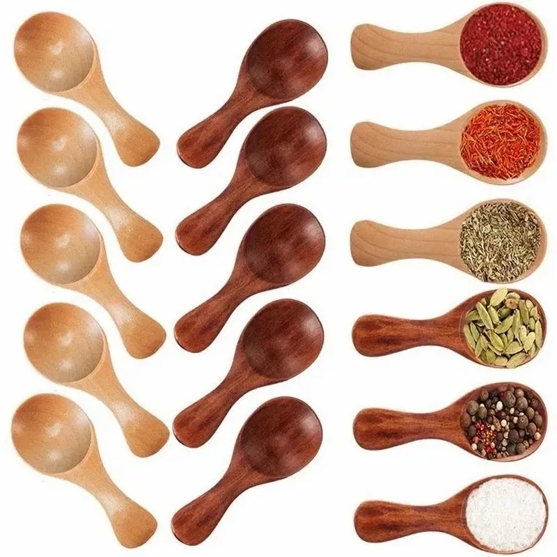 1-10PCS Mini Natural Wooden Spoons Scoop Tea Honey Coffee Condiment Salt Sugar Spoon Cooking Tools Household Kitchen Gadgets