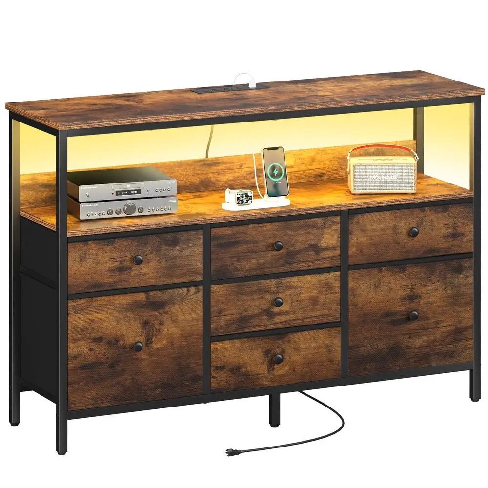 LED TV Stand for Bedroom, 50 Inch Kids Dresser With Power Outlets, 7 Drawers Entertainment Center With Storage Shelf, Living Ro