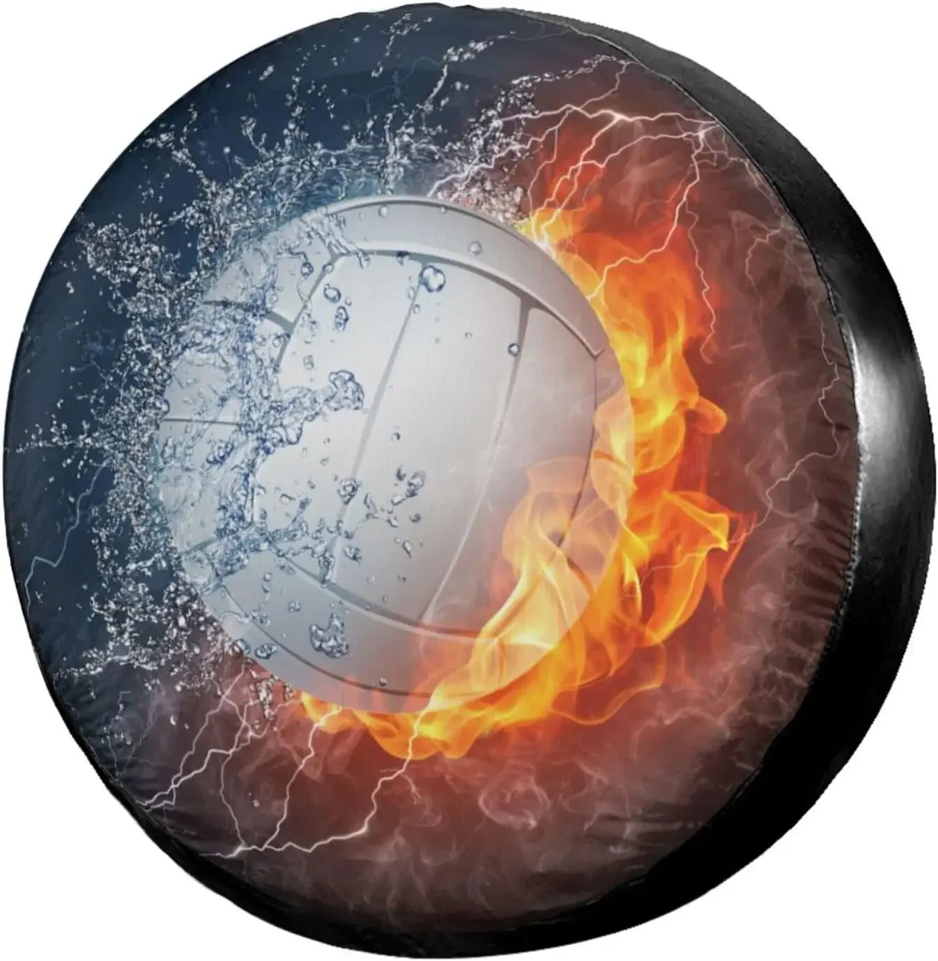 Fire and Water Volleyball Ball Spare Tire Cover Dust-Proof Wheel Tire Cover Fit Trailer SUV and Vehicle 14 Inch Car Accessories