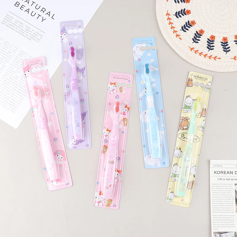 Kawaii HelloKitty Toothbrush Kuromi MyMelody Cinnamoroll Cartoon Cute Colorful Children Trumpet Soft Hair Toothbrush Gift