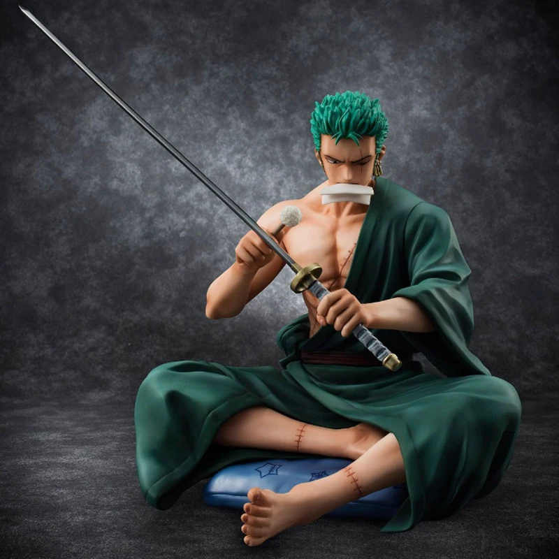 Figura de acción de Anime japonés One Piece Roronoa Zoro, figura de Nuevo Mundo, cuchillo sentado, modelo de PVC, estatuas de decoración, muñeca de juguete, regalo