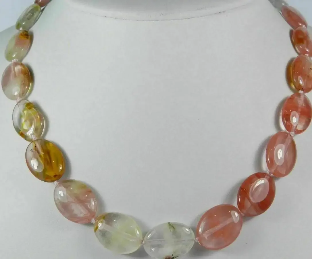 Natural 13X18mm multicolor watermelon tourmaline gem Oval Bead Necklace 18“