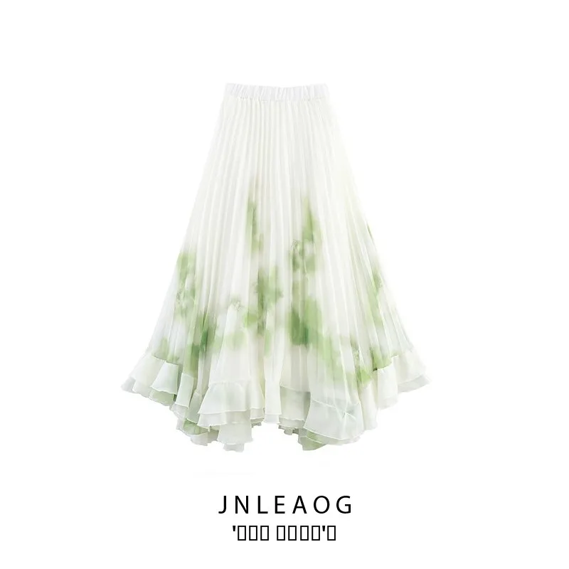 تنورة JNLEAOG ربيعية جديدة بتصميم Faion مطبوعة بطول f للنساء من ألياف البوليستر مطوي Ele Fre Sle