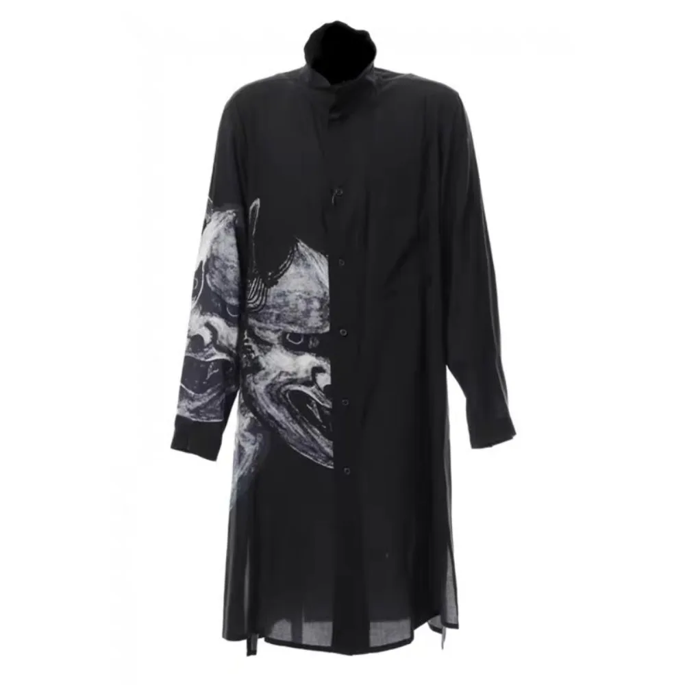 High Stree Dark Style Black Long Shirt Tops Men's Unisex Mid Length Shirt with Triacetate Drape Men Clothing Mens Shirts