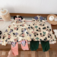 Full-print Disney Cartoon Long Sleeve Sweatshirts Set Popular Design Loose Fashion Hoodie + Sweatpants 2pc/set Kids Clothing