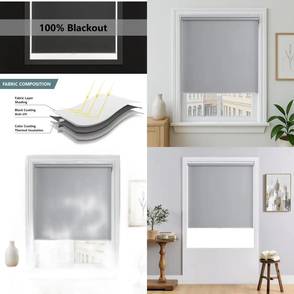 

Серые беспроводные затемняющие роликовые шторы 37x72 с балдахином, изолированная ткань для окон дома и офиса