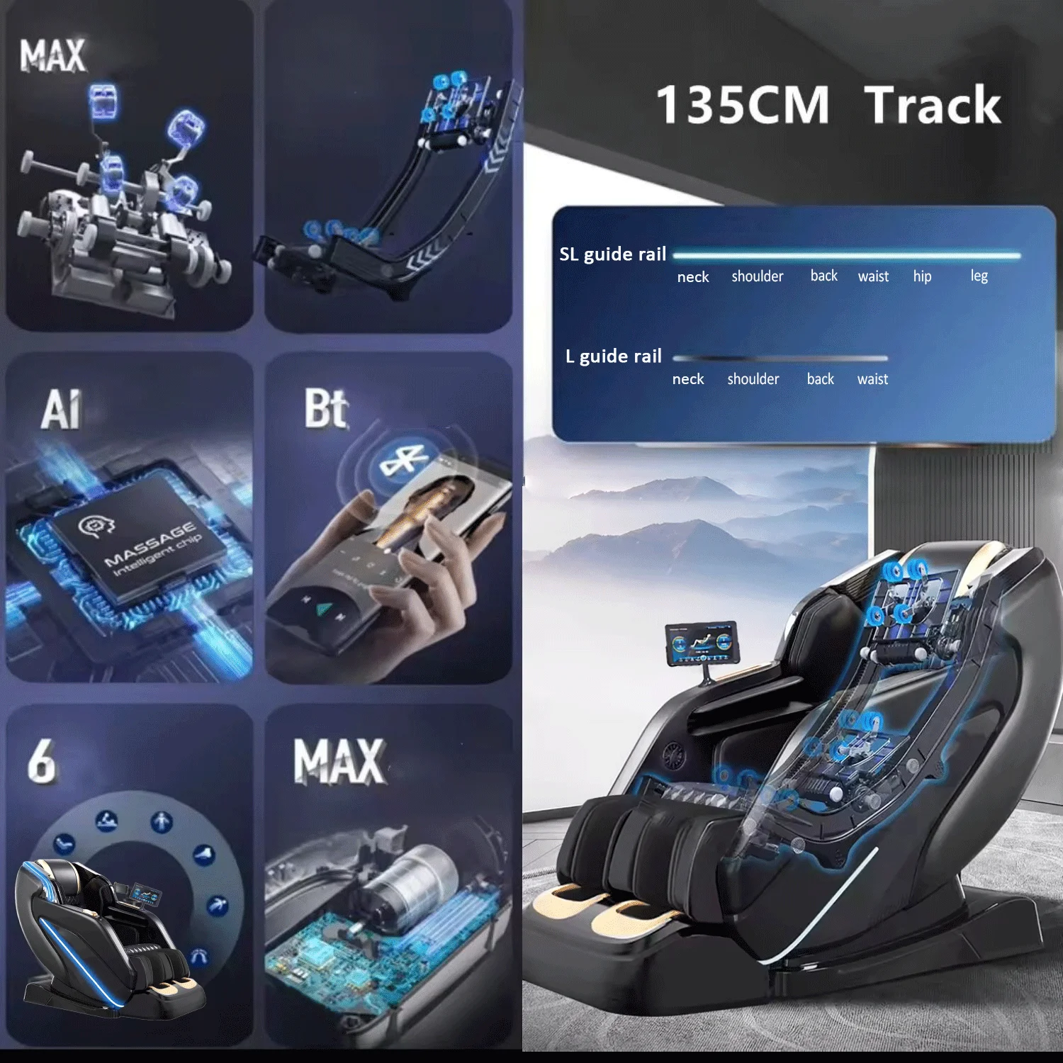 كرسي تدليك فاخر منزلي بدون جاذبية لكامل الجسم وسادة هوائية SL مسار تسخين بلوتوث موسيقى AI كرسي مكتب صوتي ضمان 3 سنوات