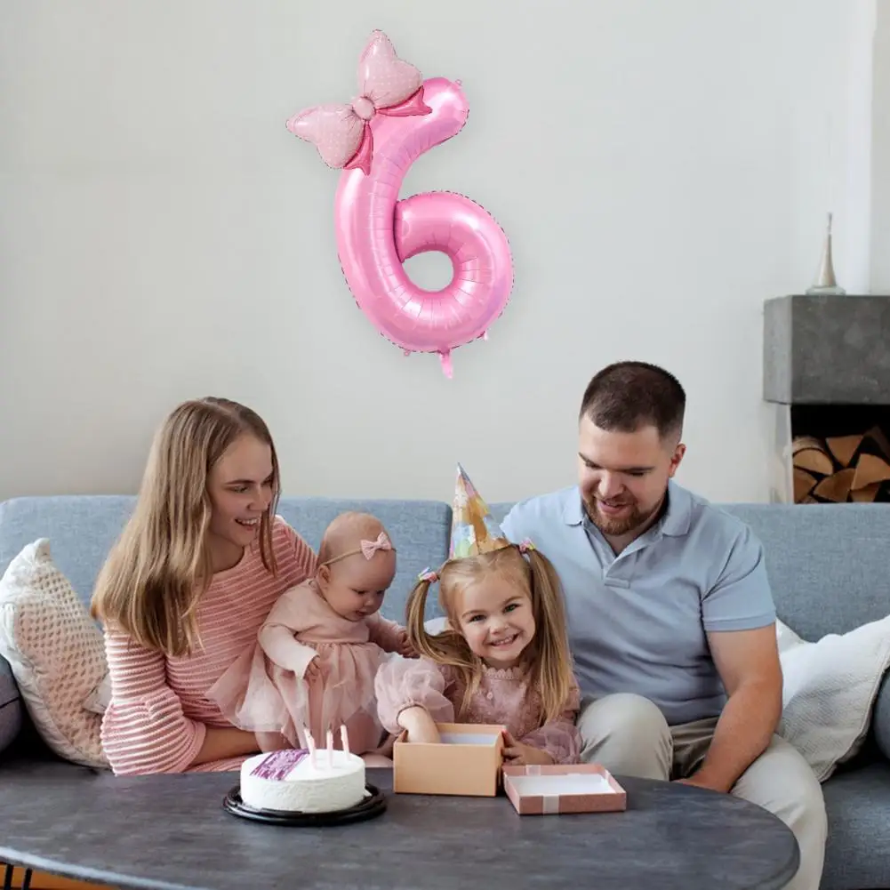 Bow Balloon 40 Inch Happy Party Balloon Set with Number Bowknot Shape Aluminum Film Balloon Pink Number for Girls Daughter