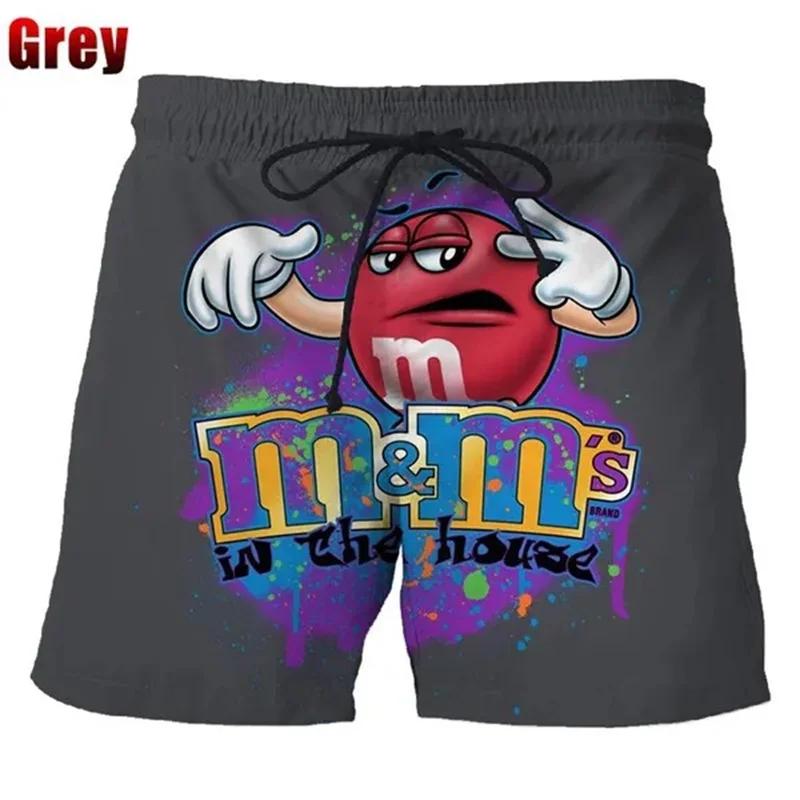 M & M's Shorts de praia com feijão chocolate, shorts de banho estampados em 3D, maiô masculino, calção infantil legal, engraçado