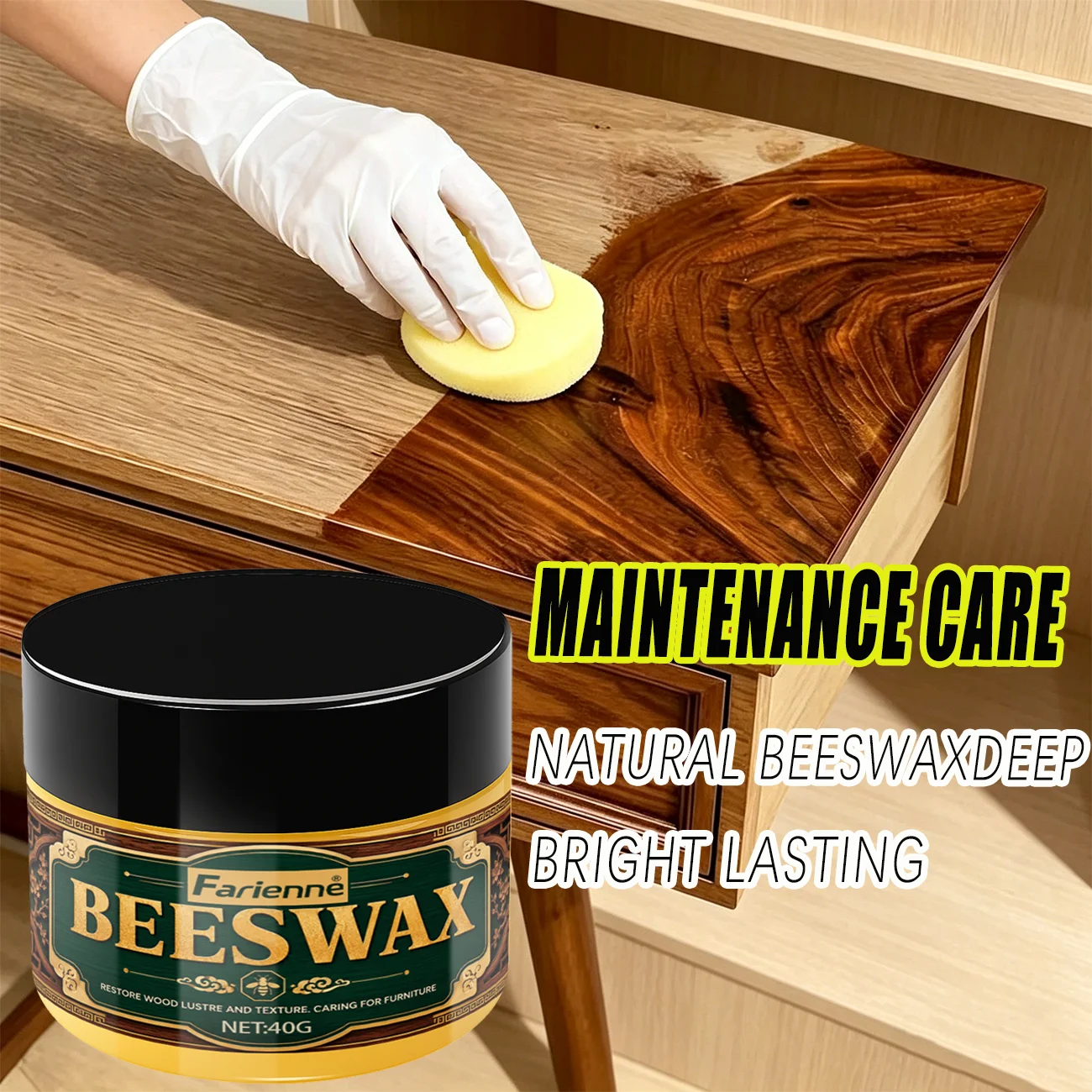 Farienne Natural Beeswax Furniture Polish Wood Care Wax For Furniture Floor Table Chair Waterproof Repair Scratch Restore Shine