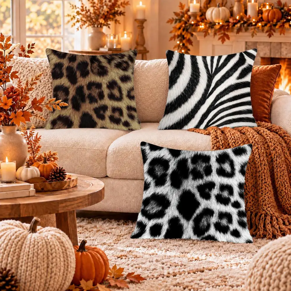 Imitation Tiger Zebra Leopard Cushion Cover Soft Plush Cushion Case Throw Pillowcase Cozy Home Sofa Bed Living Room Decor