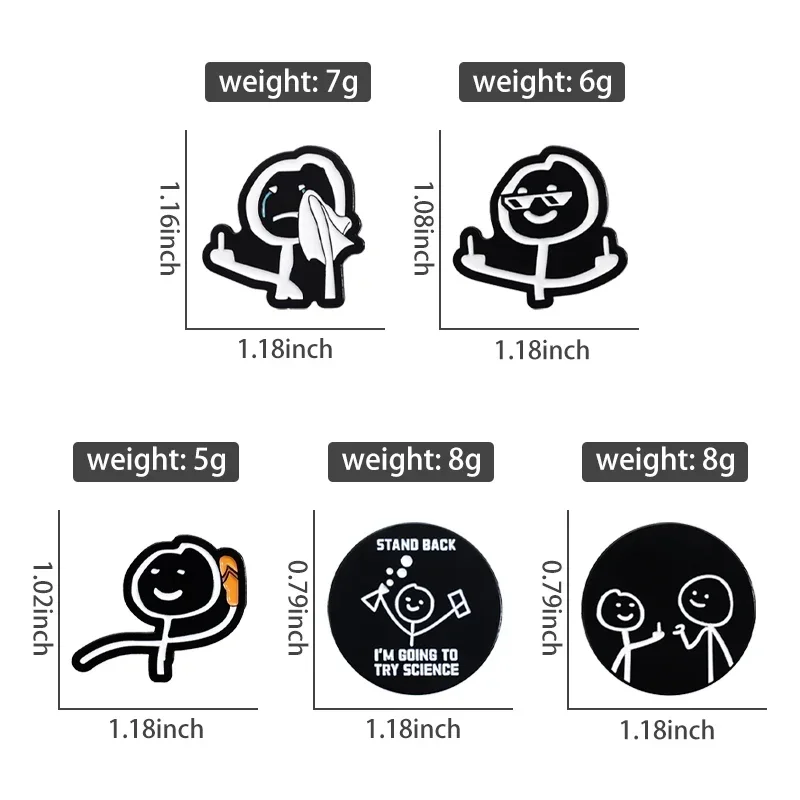 5PCS/SET Cute Stickman Enamel Pins Custom I'M GOING TO TRY SCIENCE Brooches Lapel Badges Punk Funny Jewelry Gift Wholesale