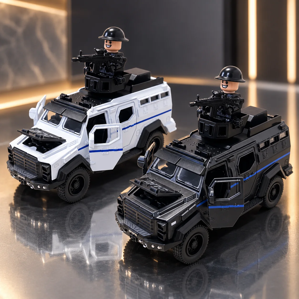 (Corrugated box) Alloy Tactical Armored Vehicle style toy car, comes with 1 small figurine, strong spring force, metal casting