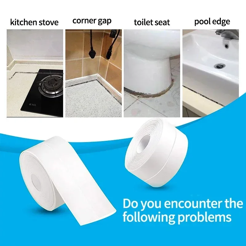 1 Roll Caulking Tape Waterproof PVC Sealing Tape Kitchen Countertop Sink Bathtub Bathroom Shower Toilet and Floor Wall Stickers view 3