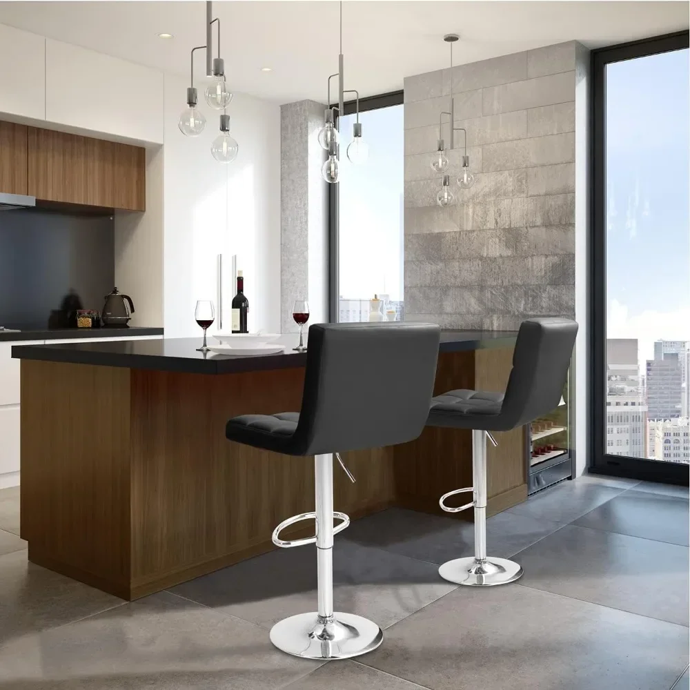 Bar Stools PU Leather Height Adjustable Swivel Barstools Armless Counter Hydraulic Bar Stools Back and Set of 2 Grey Bar Chairs