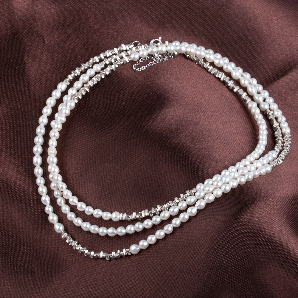 حبل لؤلؤ الأرز اللذيذ - 35.5 بوصة لآلئ المياه العذبة الطبيعية 3-4 مم، قلادة طويلة متعددة الاستخدامات PN077 #1