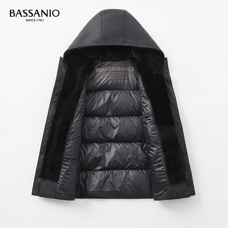 Men White Goose Down Coat Winter Warm Solid Color Sheep Fur Hooded Thick Outdoor Coats