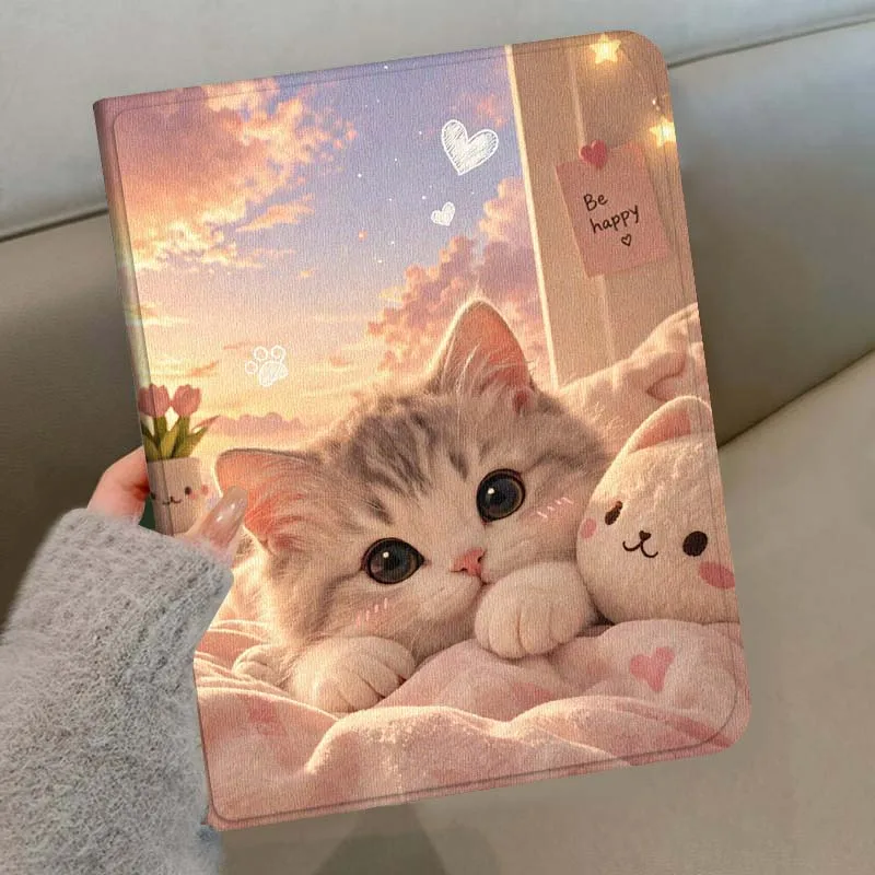 Cartoon Kitten Sunset Bed For Samsung Galaxy Tab S11 S10 S9 S8 S7 S6 A9 A8 A11 Lite FE Plus Pen Tray Tablet Case Soft