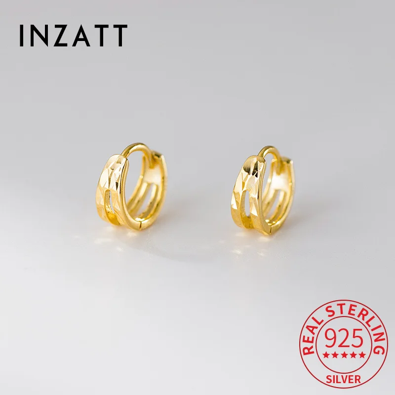 

INZATT Real 925 Sterling Silver 18K Gold Double-layer Round Hoop Earrings for Women OL Fine Jewelry Light Luxury Accessories