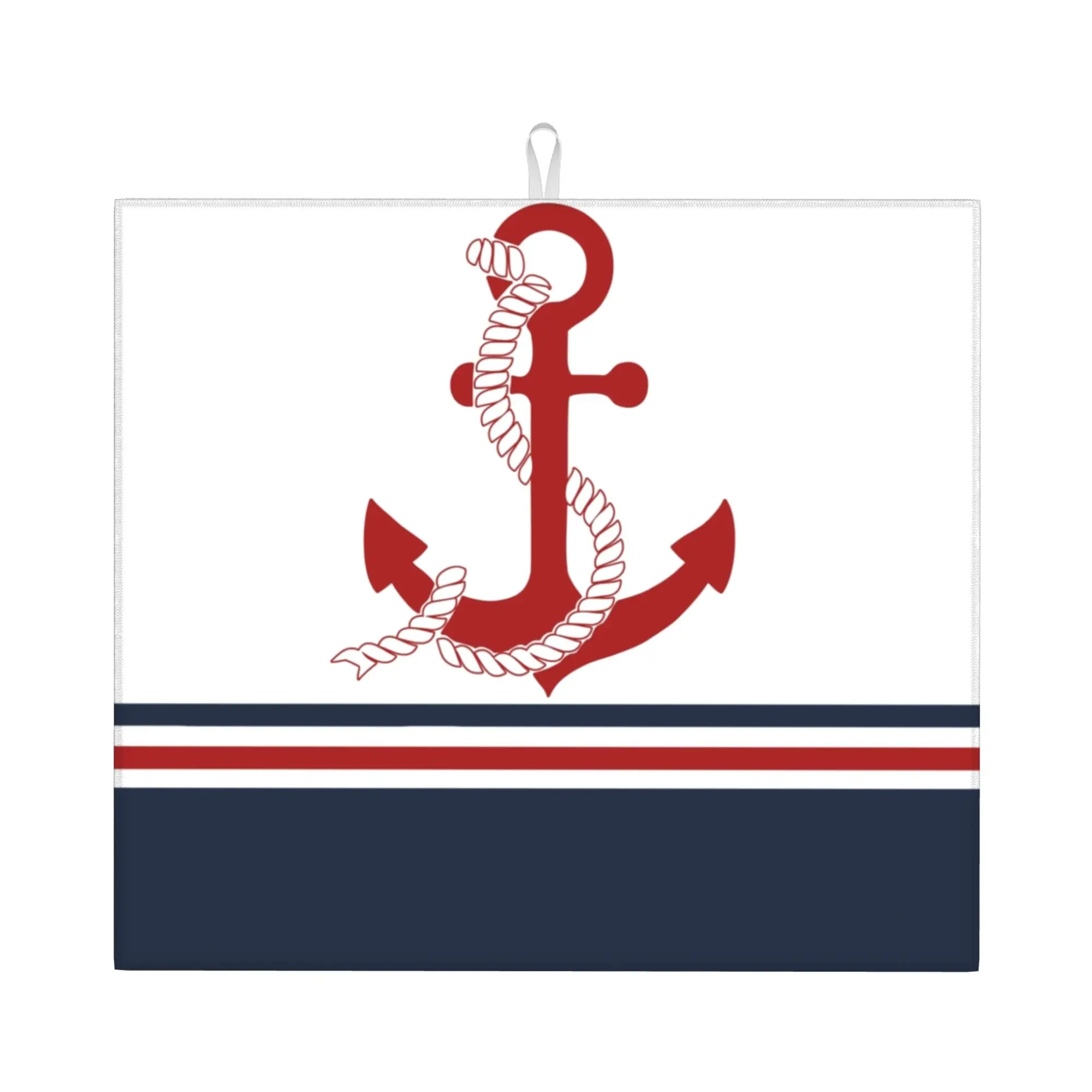 Drying Mat For Kitchen Nautical Stripes Red Anchor Barware Tableware Oil Proof Reusable  Washable Kitchen Sink Drying Pad