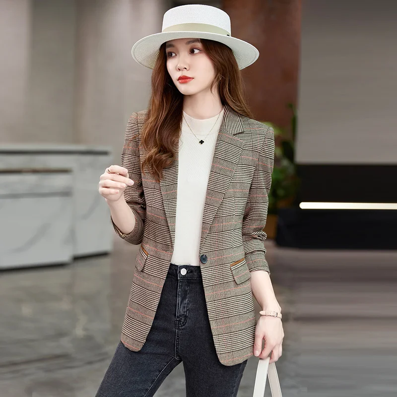 Plaid small suit donna primavera e autunno nuova moda giacca fashion brand Brown Suit versione coreana slim blazer donna top