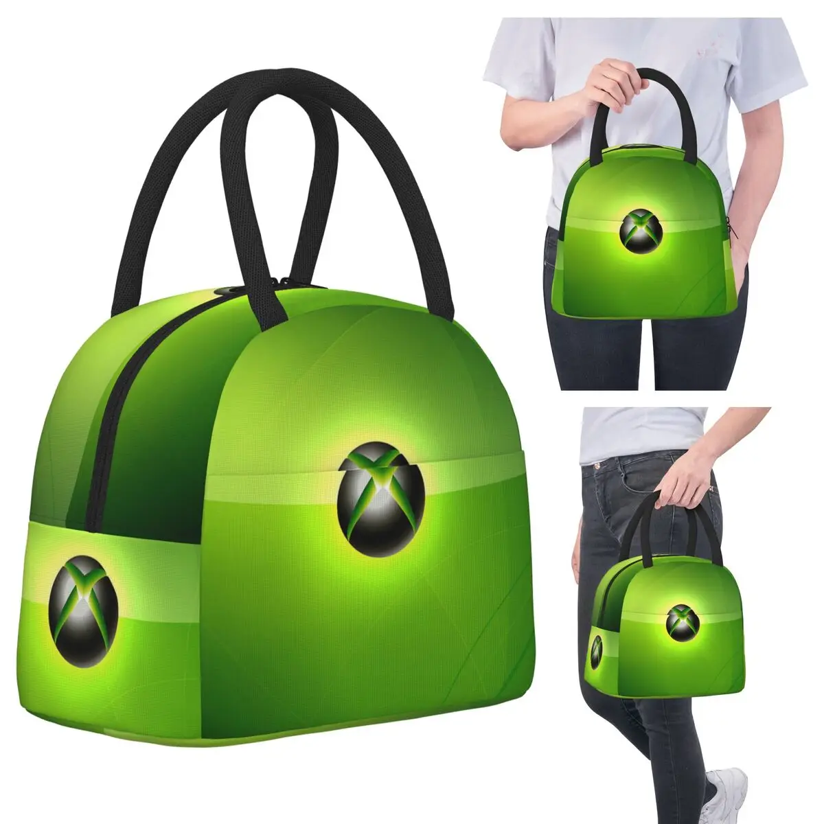 

Green Xbox Logo Lunch Bags Insulated Bento Box Portable Lunch Tote Resuable Picnic Bags Cooler Bag for Woman Children School