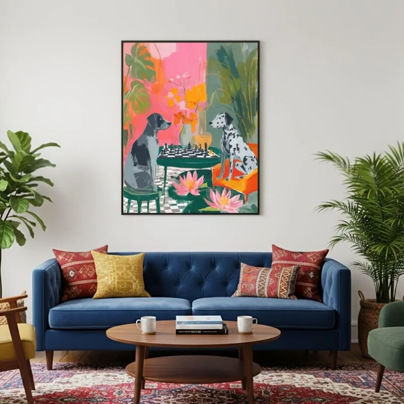 Abstract Funny Animals Dinosaur/Dog/Panther Enjoy Spaghetti Dinner Poster Canvas Painting Wall Art Pictures Home Kitchen Deco
