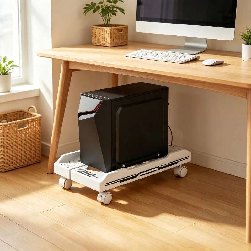 Heavy Duty Rolling PC Tower Stand, Adjustable Under Desk CPU Holder Cart with Cooling Base, Gaming Computer Floor Rack