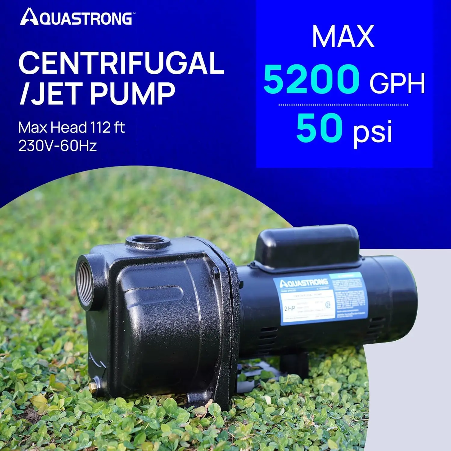 2 HP Centrifugal Jet Pump 5200 GPH 230V Durable Cast Iron Pump for Lawn Sprinkler and Irrigation Long Lasting Design