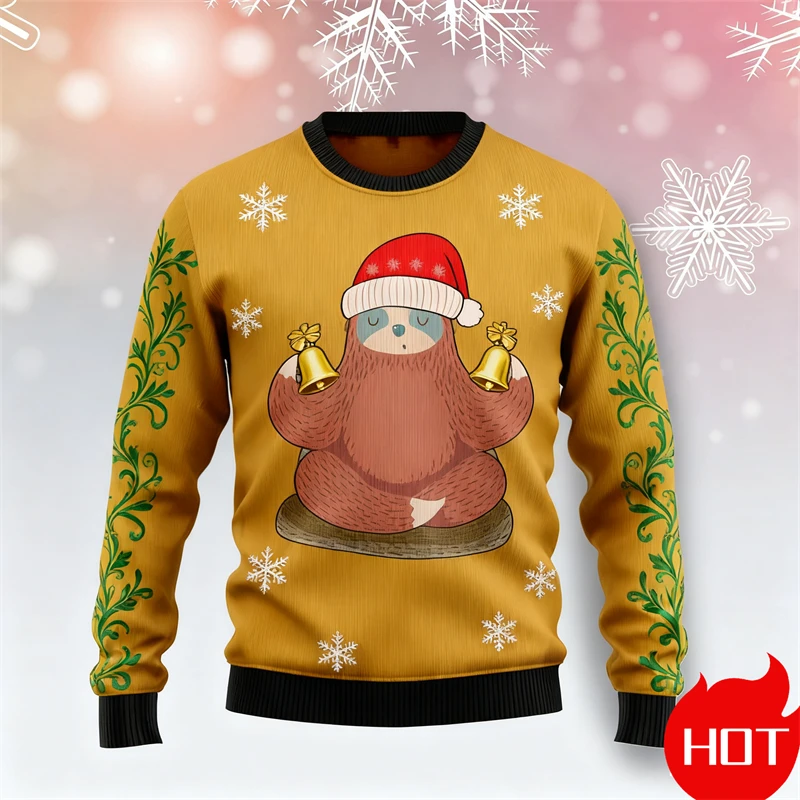 2026 New Christmas Ugly Sweatshirt Cartoon Anime Sloth 3D Printed Men's And Women's Pullover New Fashionable Couple Sweatshirt