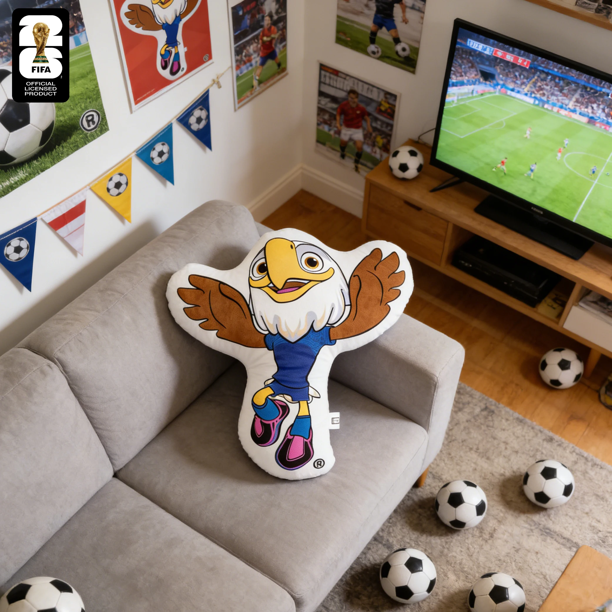 

FIFA WORLD CUP 2026 Official Mascot Throw Pillow, Eagle Design Soft Pillow Cushion for Room Bedroom, Mascot Pillow for Fans