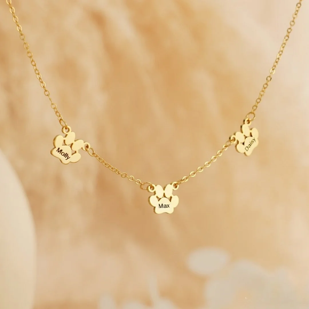 

Custom Engraving Name Necklace Minimalist Paw Necklace Personalized Stainless Steel Elegant Dog Paw Necklace Pet Christmas Gift