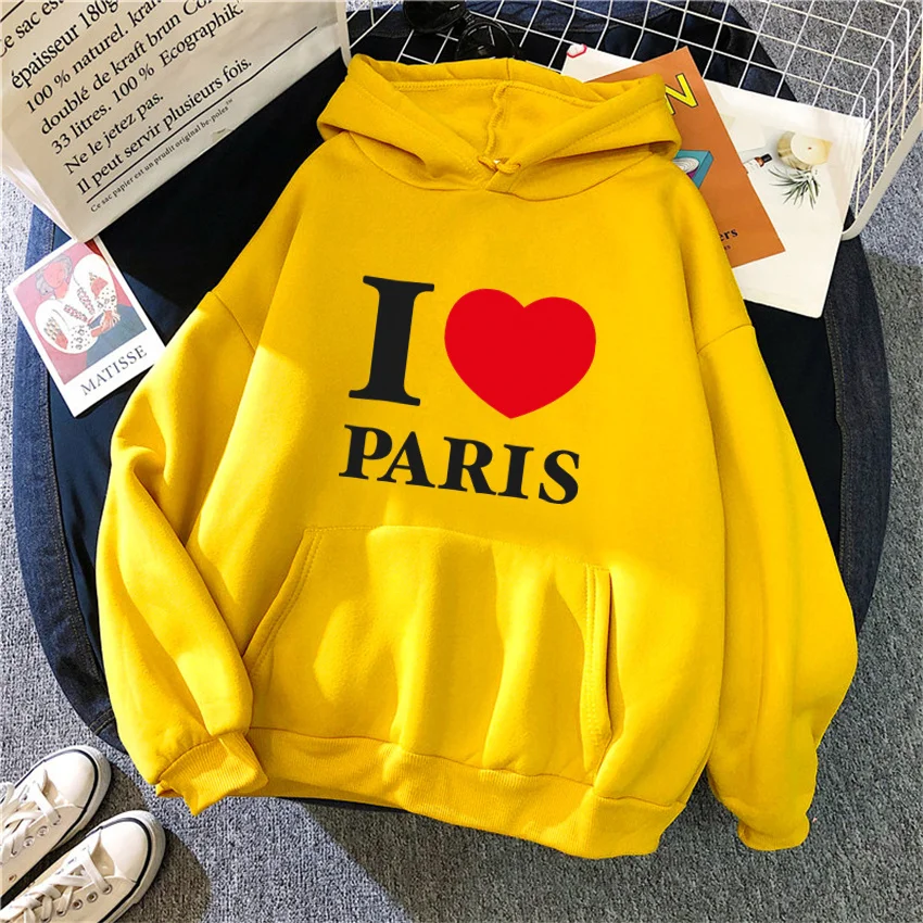 Women Hoodies Fashion Autumn Paris love Printed Hip Hop Fleece Woman Casual Streetwear Male Y2K Clothes Hoody Pullover Unisex