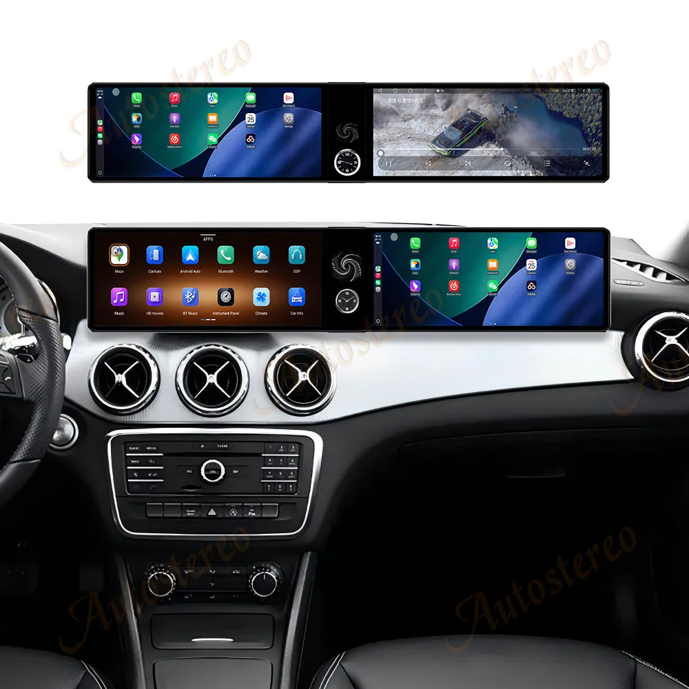 Dual Screen 12.3 inch Carplay Android 14 Car GPS Navigation ForMercedes Benz GLA 2016-2019 Head Unit Multimedia Player Car Radio