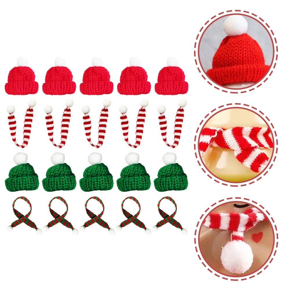 20 Pcs Mini Scarves Christmas Hat Scarf Miniature Gift Santa Bottle Knitting Wool Xmas Party Ornament Baby