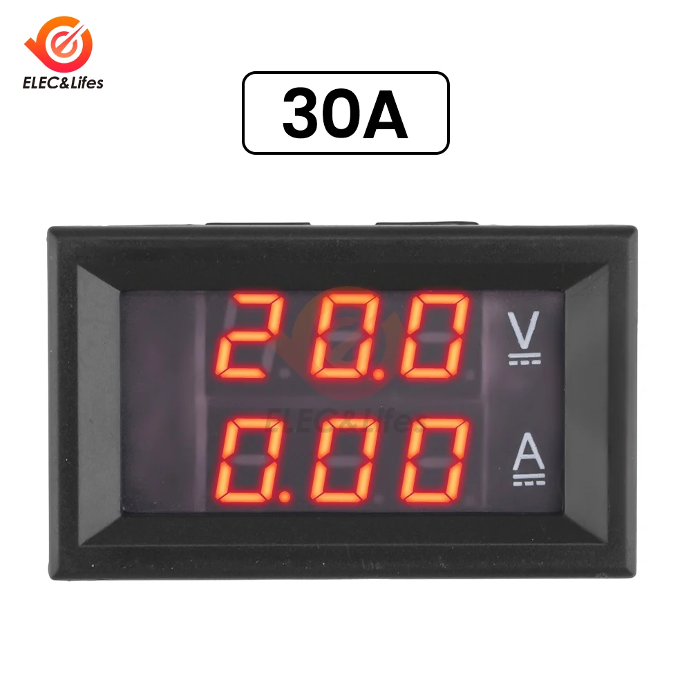 0,28 "doppio display LED digitale voltmetro amperometro mini DC 4,5-30V 30A 50A tensione rilevatore di corrente tester incorporato Shunt