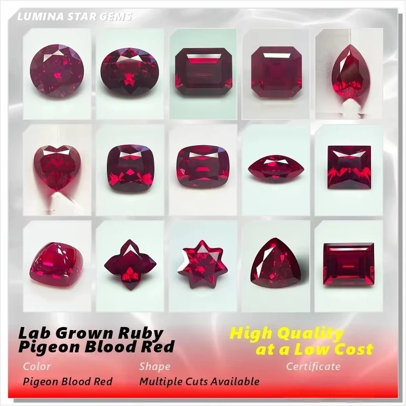 Lab Grown Ruby Pigeon Blood Red Multiple Cuts Available Gem Premium For Jewelry Setting&Custom Design Selectable Certificate