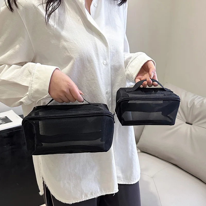 

Ручная сетчатая косметичка на молнии, черная марлевая косметичка, женское портативное отделение большой вместимости, дорожное хранение y2k