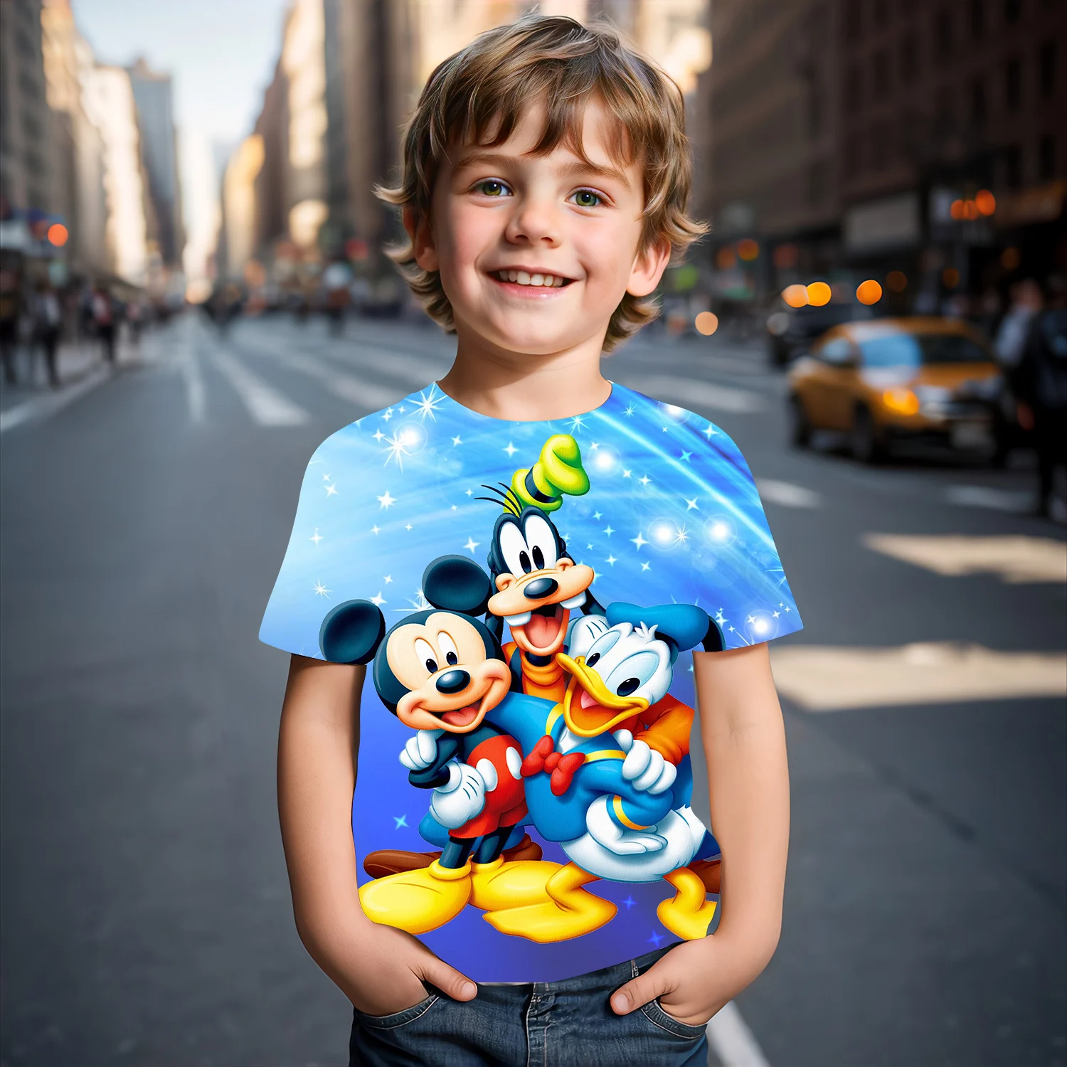 MINISO Summer New Children's Cartoon Print T-shirt 4-14 Year Old Children's Casual Top Girls Clothing Boys Breathable T-shirt