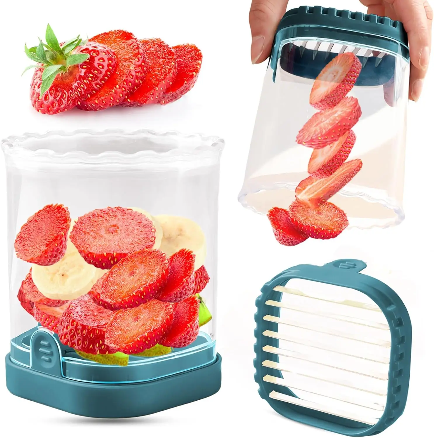 

Creative Strawberry & Fruit Slicer - Detachable Cutter with Push Plate (Dark Teal)
