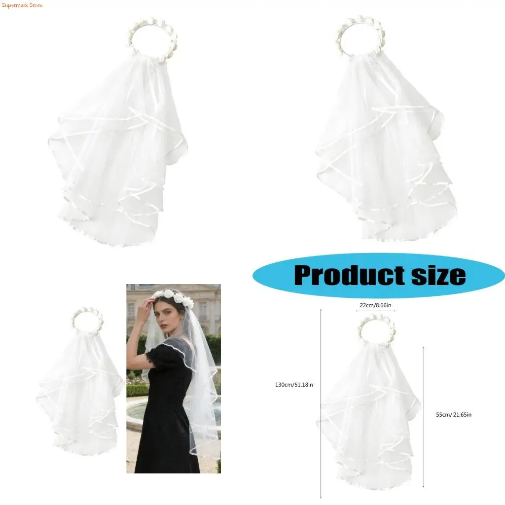 

Q5WE Stylish Satins Veil Headband Fashion Hair Accessory for Brides And Party Guests